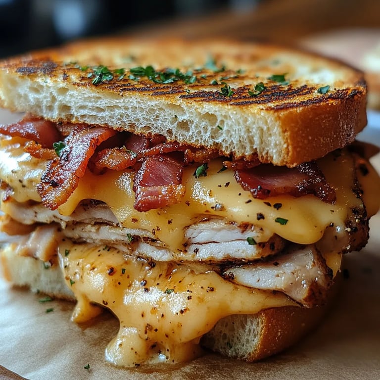 Sandwich Fondu à la Dinde, Cheddar et Bacon sur Pain au Levain : Une Recette Incroyable Ultime