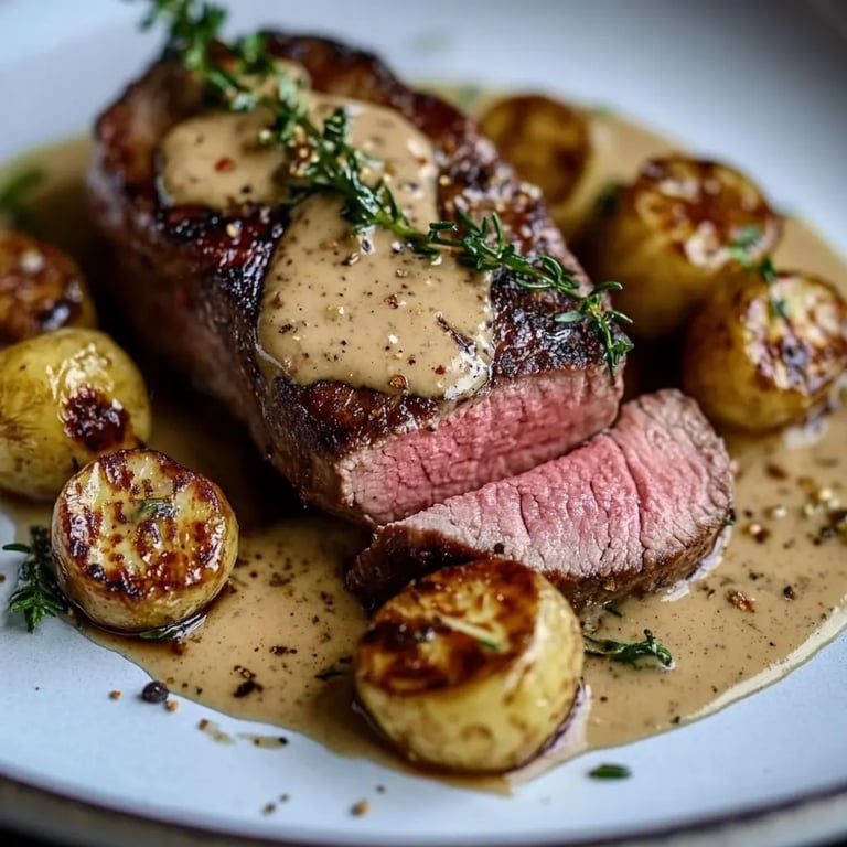 Rinderfilet mit Knoblauch-Dijon-Sahnesauce