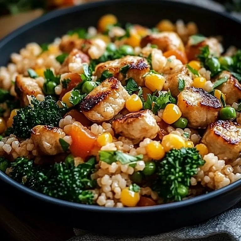 Hähnchen-Reis-Pfanne mit Brokkoli und Mais