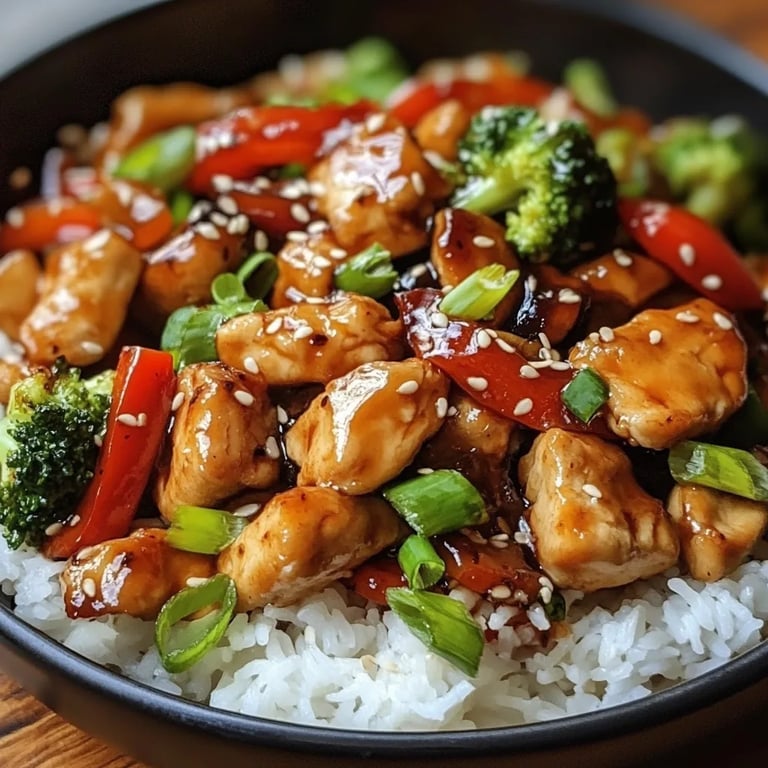 Chinesische Hähnchenpfanne mit Reis