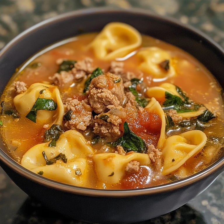 Spicy Tortellini Soup w/ Spicy Italian Sausage