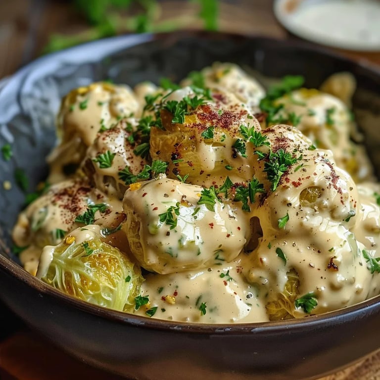 Rosenkohl in cremiger Frischkäse-Senfsauce