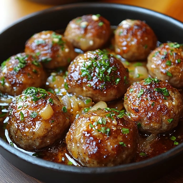 Boulettes de viande à l’oignon français avec sauce savoureuse à l’oignon : Une Recette Incroyable Ultime