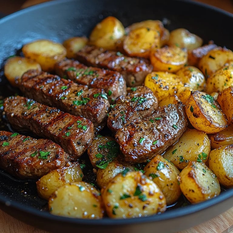 Steak mit Knoblauchbutter und Kartoffeln aus der Pfanne: Ein unglaublich ultimativer Genuss für Steakliebhaber