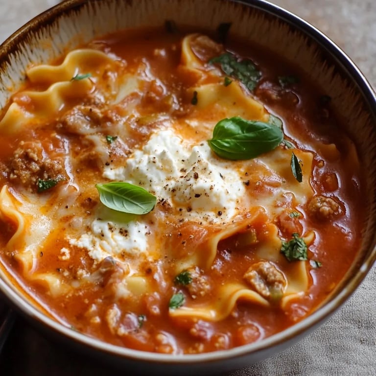 Cozy, One-Pot Lasagna Soup with Ricotta Cheese