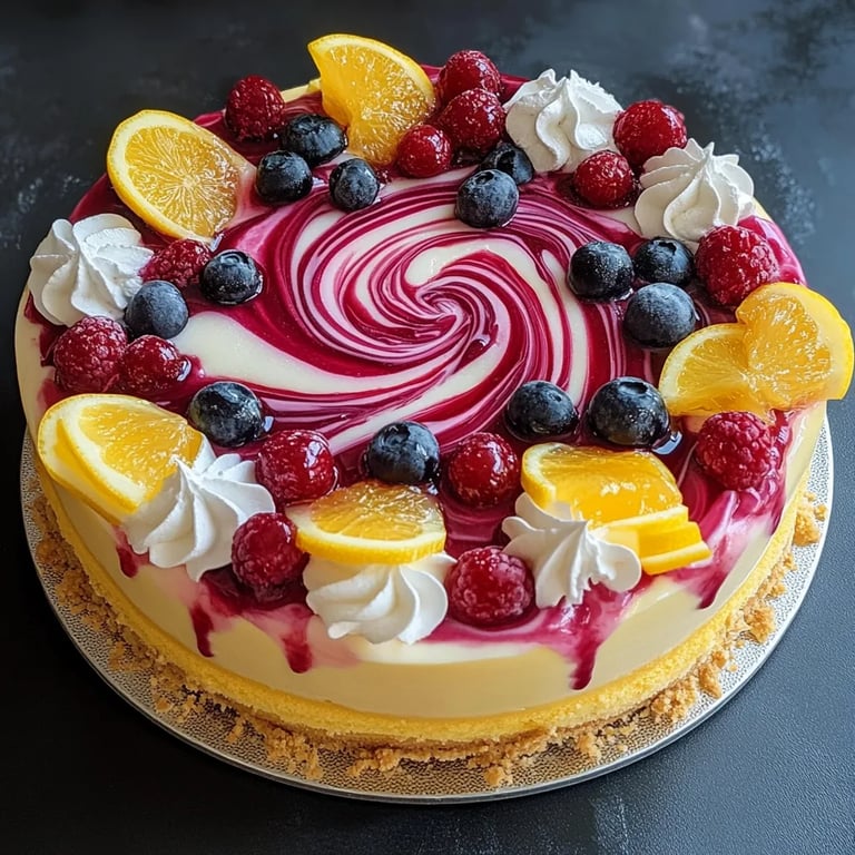 Zitronen-Himbeer-Swirl-Käsekuchen