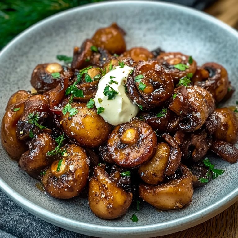Gebratene Champignons mit Knoblauch Dip