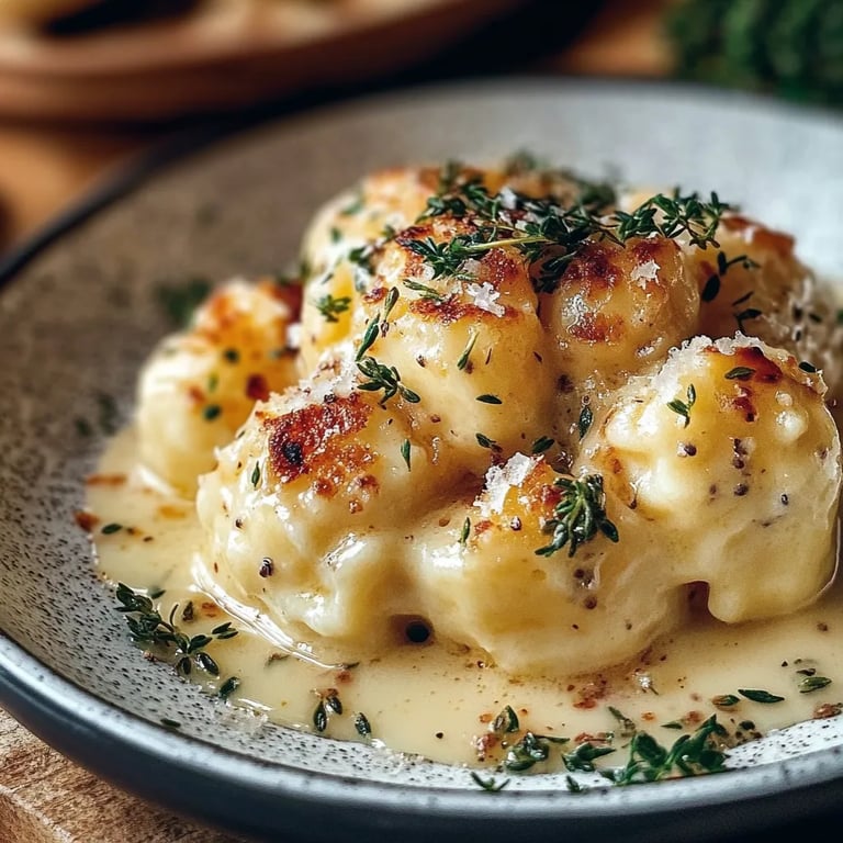 Knusprige Low-Carb-Blumenkohl-Goldstücke mit cremigem Senf-Knoblauch-Dip