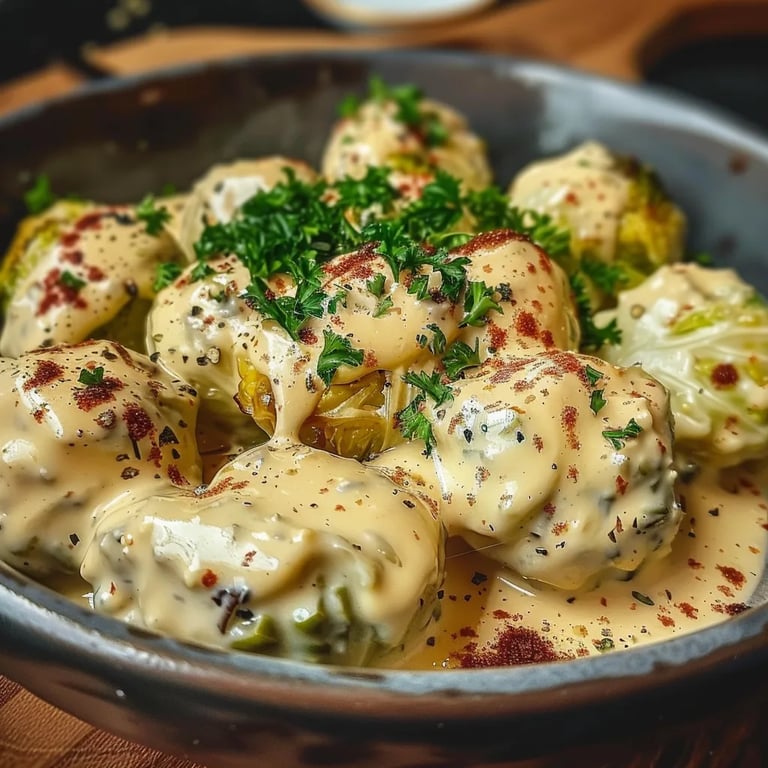 Rosenkohl in cremiger Frischkäse-Senfsauce