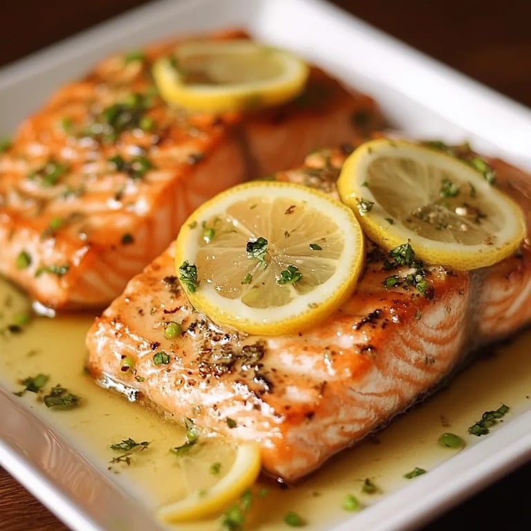 Salmon with Garlic Lemon Butter Sauce