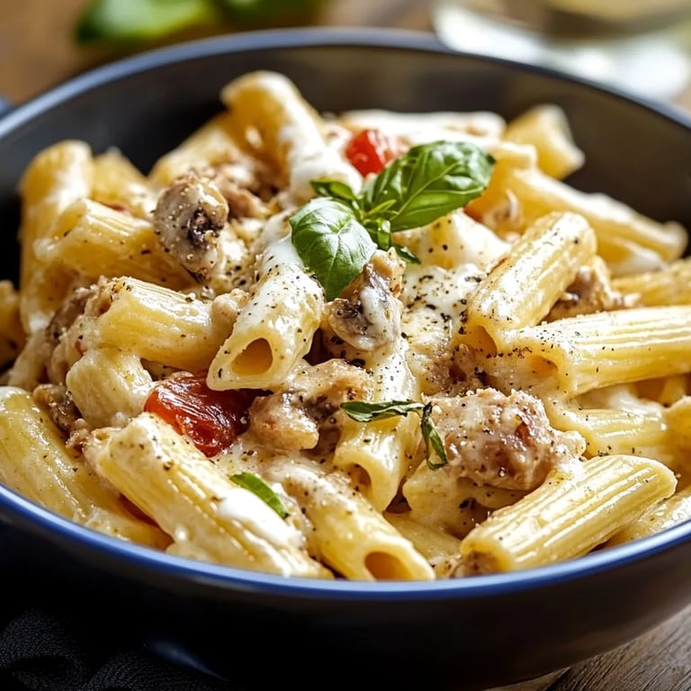 Rigatoni in Hack-Feta-Creme