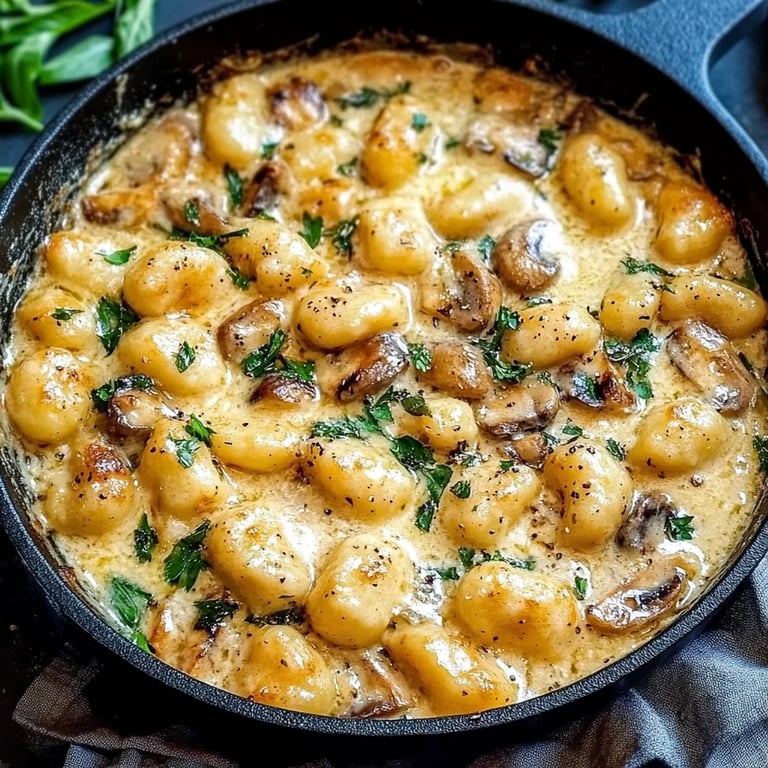 Schnelle und cremige Gnocchi-Pilz-Pfanne