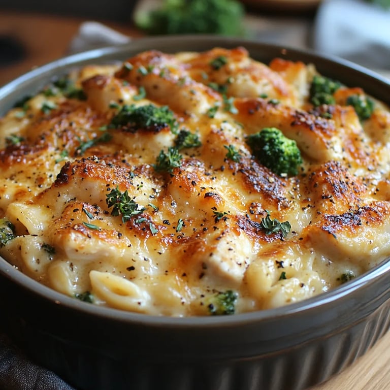 Cazuela de Pollo, Brócoli y Orzo con Tres Quesos: Una Increíble Receta Última