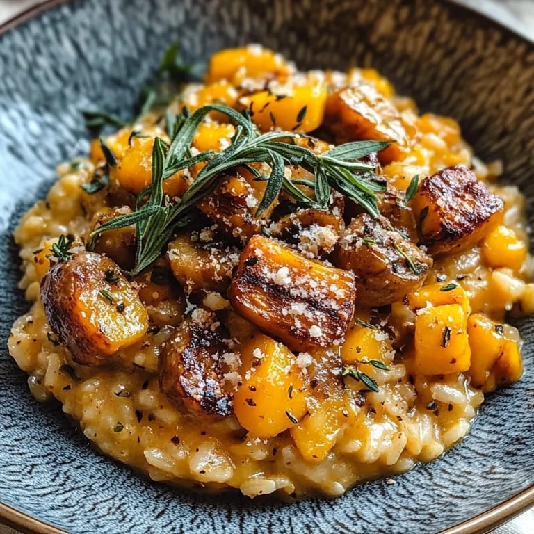 Gerösteter Butternut-Kürbis-Risotto mit Salbei und Pekannüssen