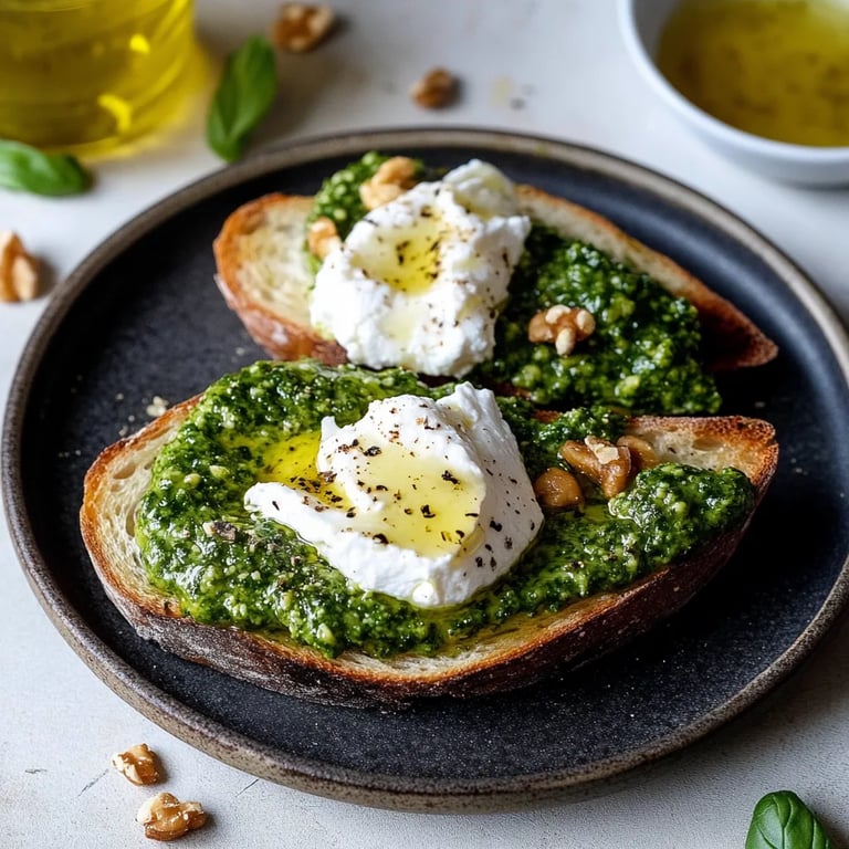 Birnen mit Burrata Creme, Basilikumpesto und Walnüssen