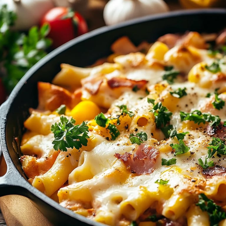 Schneller Nudelauflauf mit Schinken