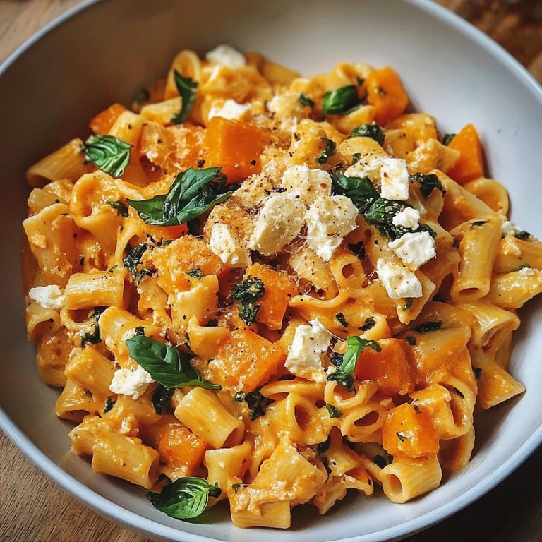 Schnelle Feta-Kürbis-Pasta