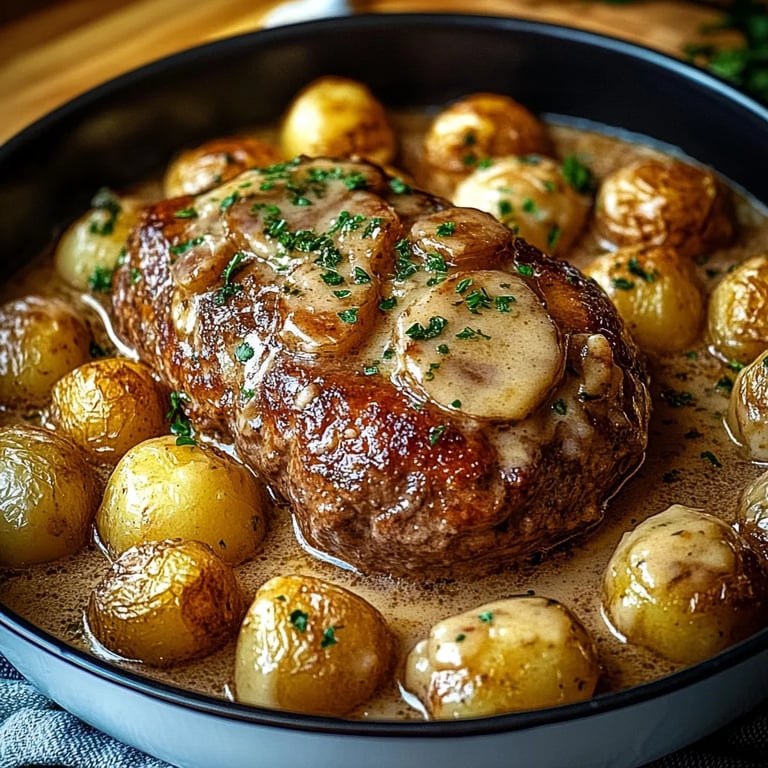 Hackbraten mit Kartoffeln in Sahne