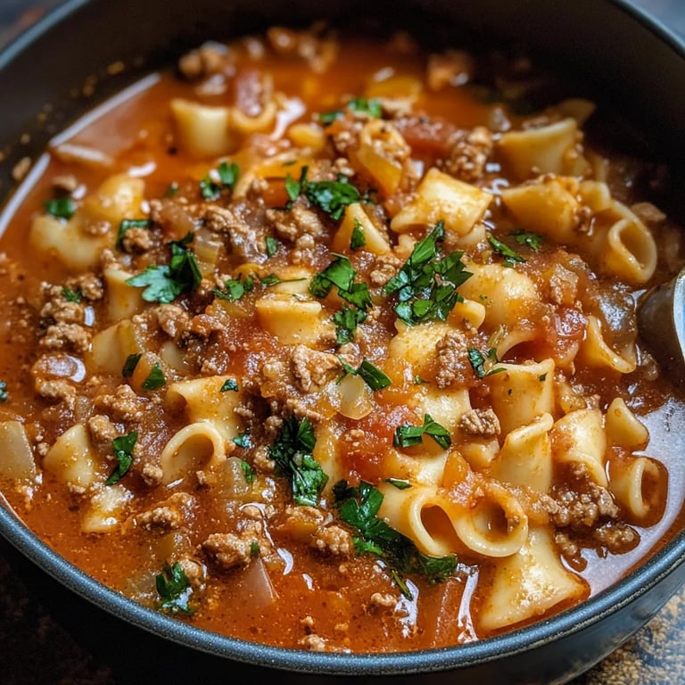One Pot Spicy Lasagna Soup