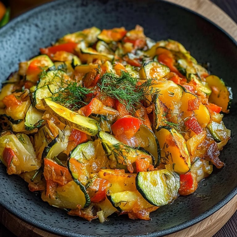 Vegetarischer Kartoffelauflauf mit Zucchini, Karotten und Zwiebeln
