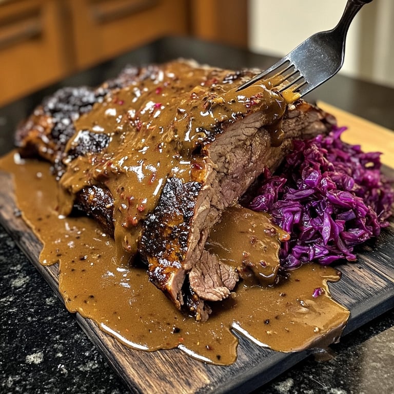 Deftiger Hausmannskost-Rinderbraten mit Rotkohl