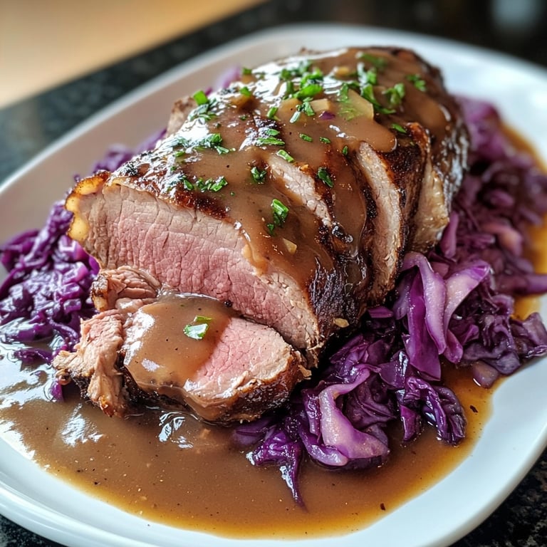 Deftiger Hausmannskost-Rinderbraten mit Rotkohl