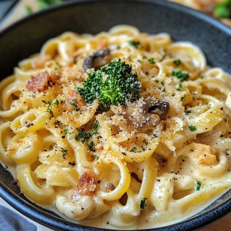 Datenight Pasta mit Brokkoli, Speck und Pilzen