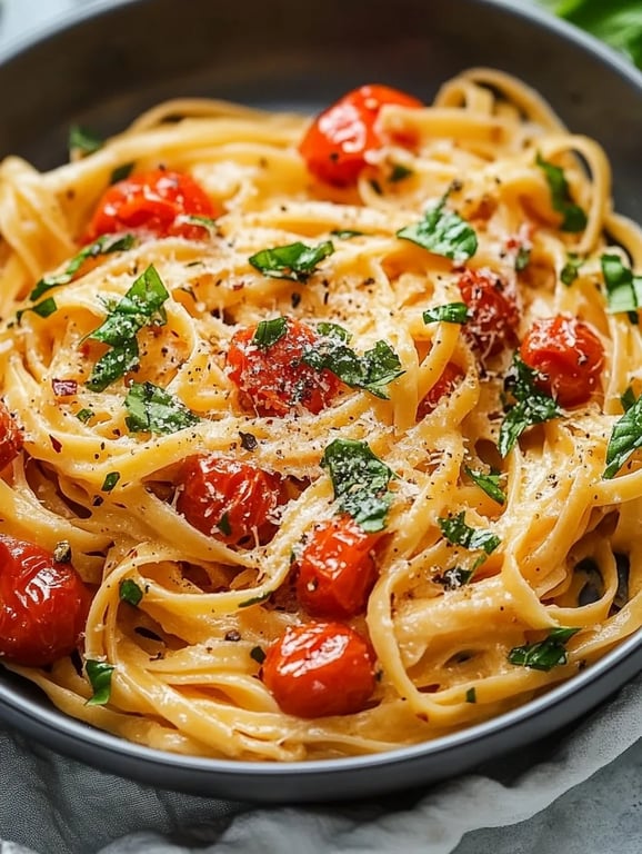 Cremige vegane Pasta mit sonnengetrockneten Tomaten