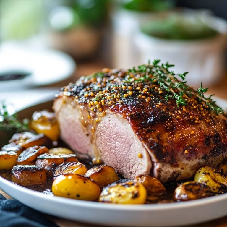 Rinderhals in Senfmarinade gebacken