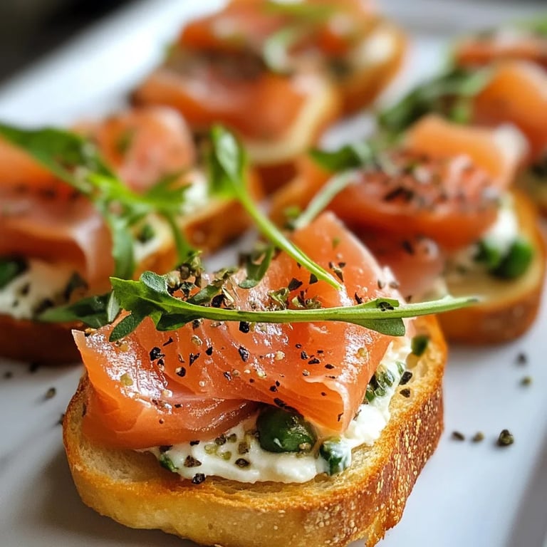 Smoked Salmon Crostini with Garlic Herb Cream Cheese