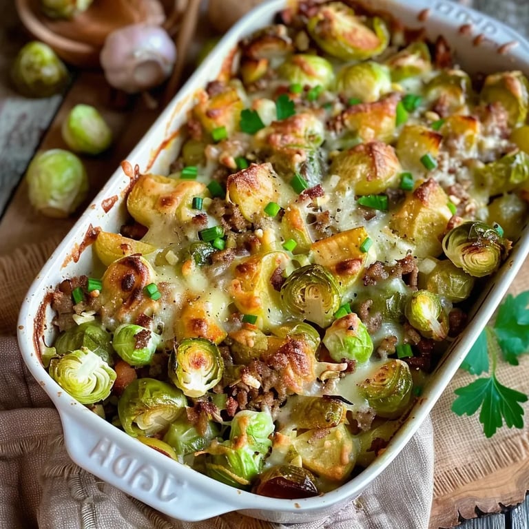 Rosenkohl Auflauf mit Kartoffel und Hackfleisch