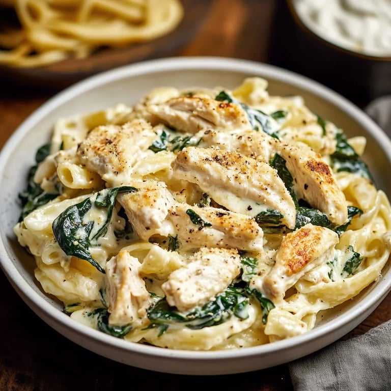 Hähnchen-Spinat-Nudelauflauf