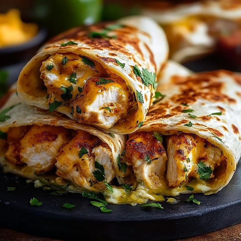 Ooey-Gooey Cheesy Garlic Chicken Wraps