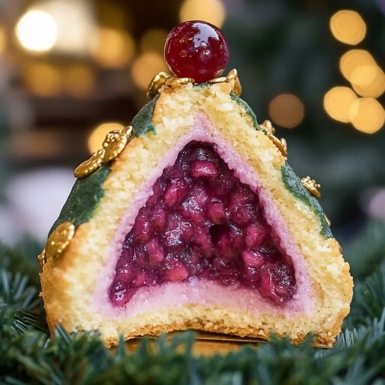 Pistazien Tannenbäumchen mit Himbeerfüllung