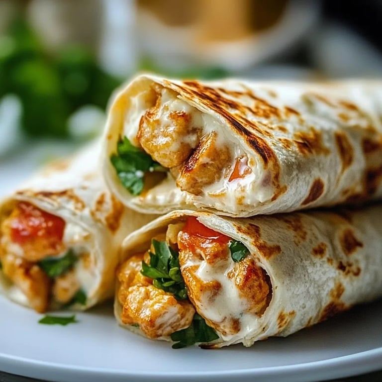 Käsige Knoblauch-Hühnchen-Wraps