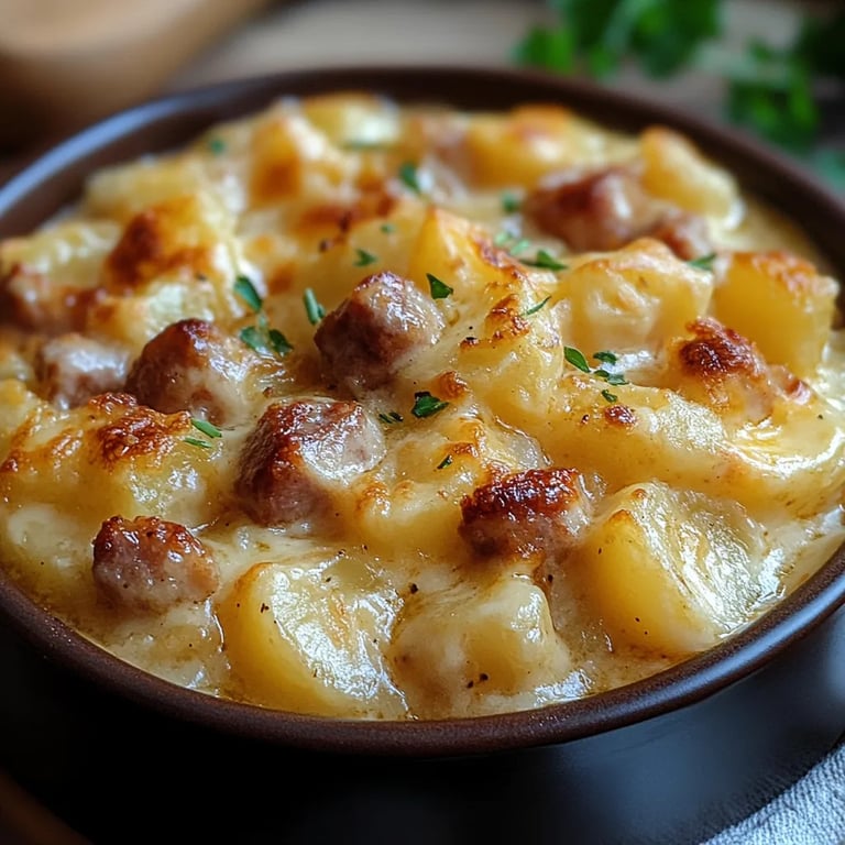 Langsam gegarter Auflauf mit Wurst und Kartoffeln: Ein Unglaubliches Ultimatives Rezept für 4 Personen