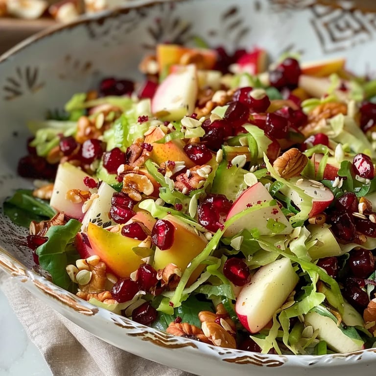 Rosenkohlsalat mit Granatapfel und kandierten Pekannüssen