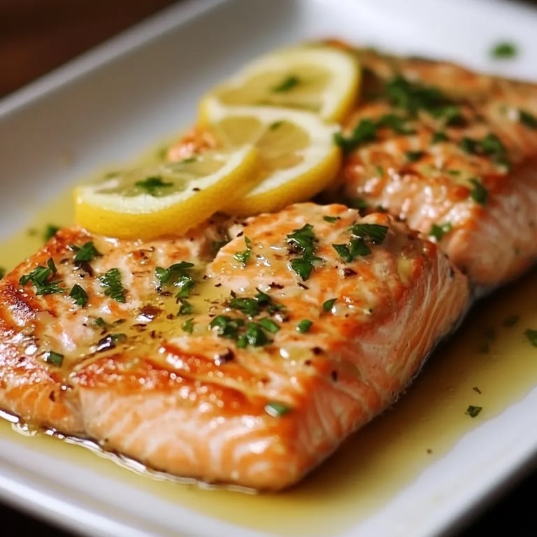 Salmon with Garlic Lemon Butter Sauce