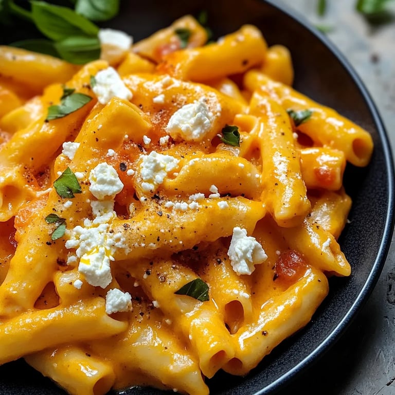 Kürbissoße mit Nudeln und Feta