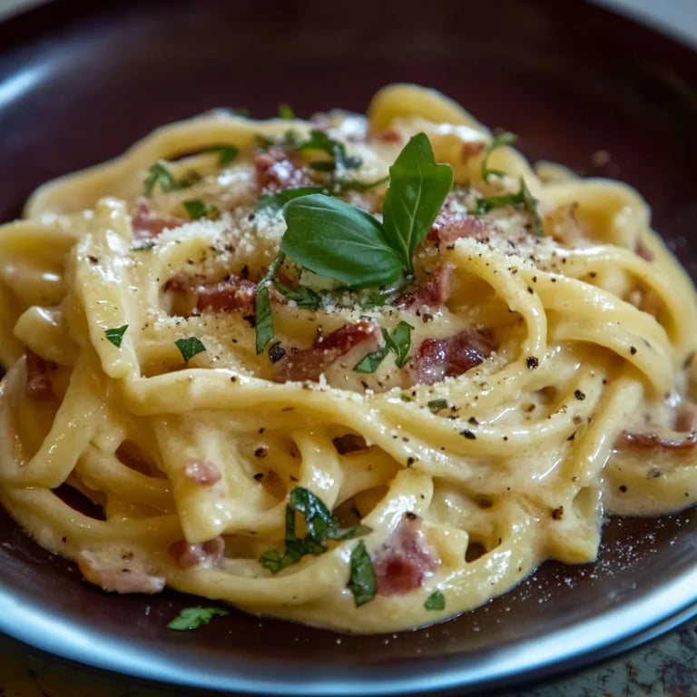 Schnelle Nudeln mit Speck und Ei