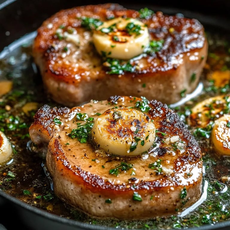Garlic Butter Pan Seared Pork Chops