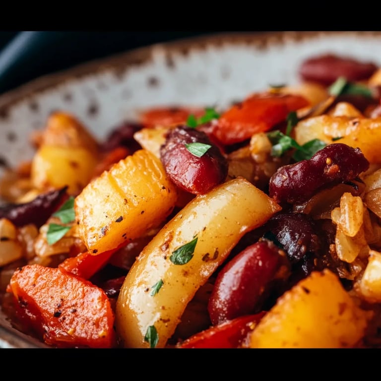 Vegetarische Reispfanne mit Kidneybohnen, Mais und Paprika