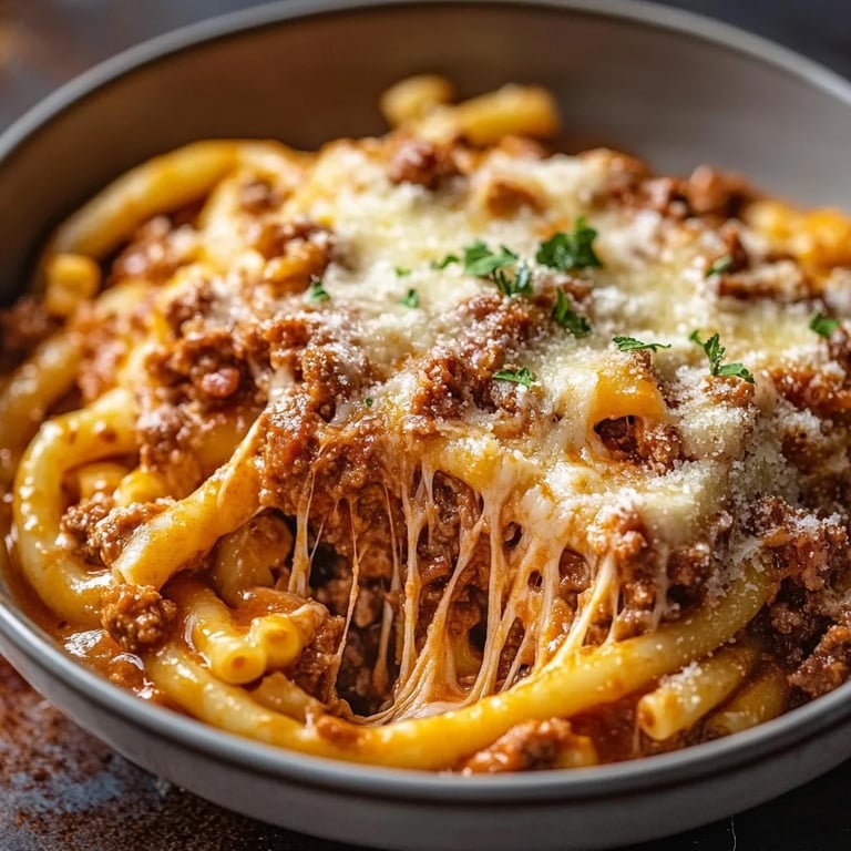 Saftiger Nudelauflauf Bolognese