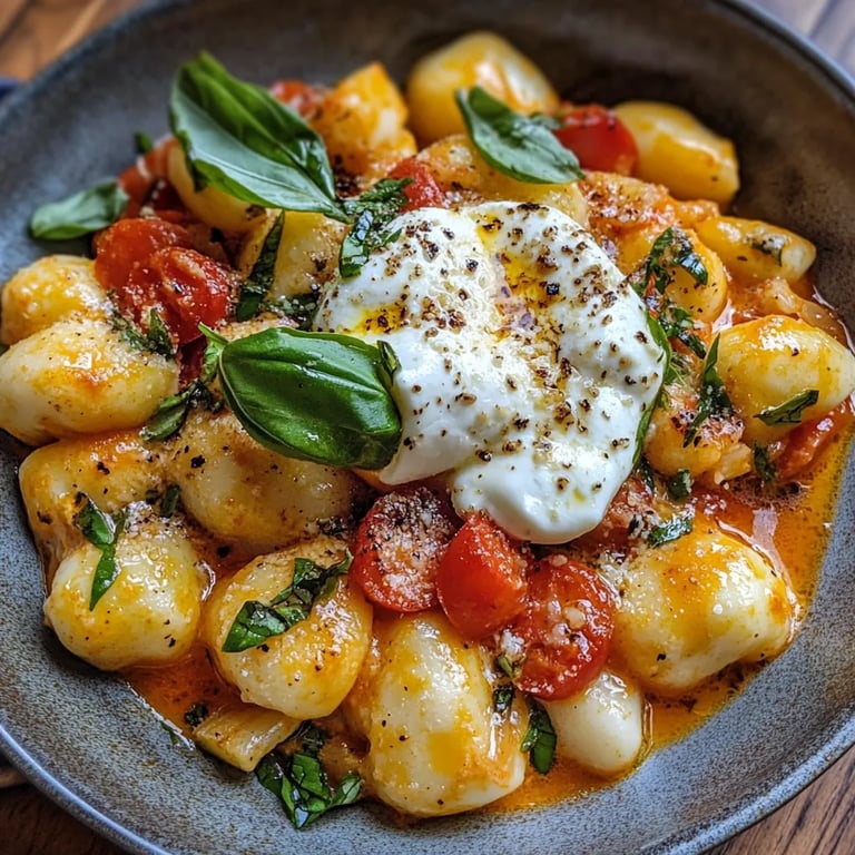 30-Minuten-Cremige Tomaten-Gnocchi mit Burrata