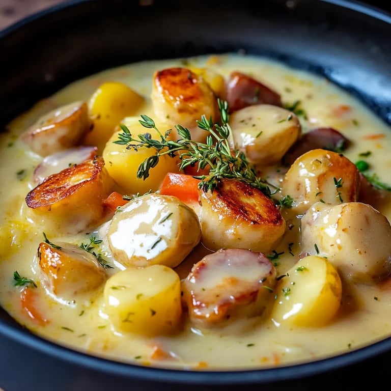 Eintopf mit Kartoffeln und Würstchen