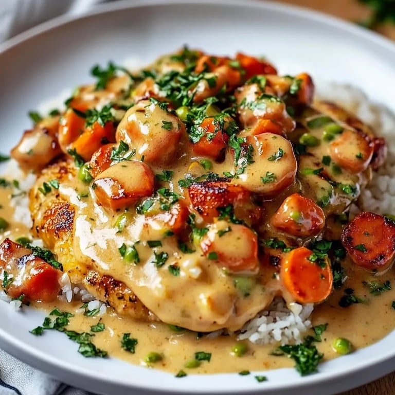 Reis mit Gemüse-Frischkäse-Sauce