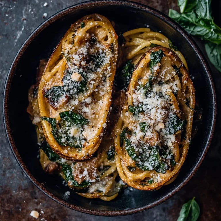 Spaghetti-Kürbis aus dem Ofen mit Spinat-Parmesan-Füllung
