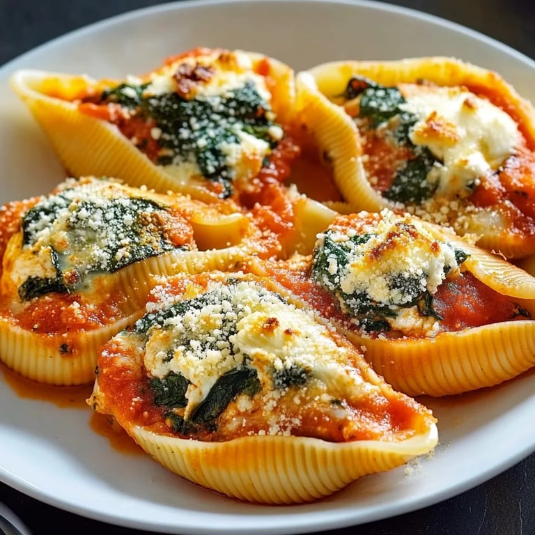 Einfache gefüllte Muscheln mit Spinat und Ricotta