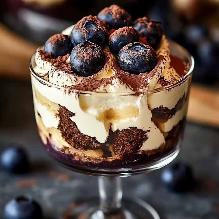 Blaubeer Tiramisu im Glas ohne Ei & Alkohol