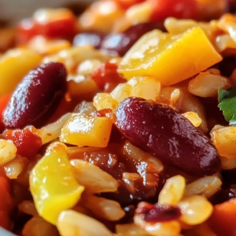 Vegetarische Reispfanne mit Kidneybohnen, Mais und Paprika